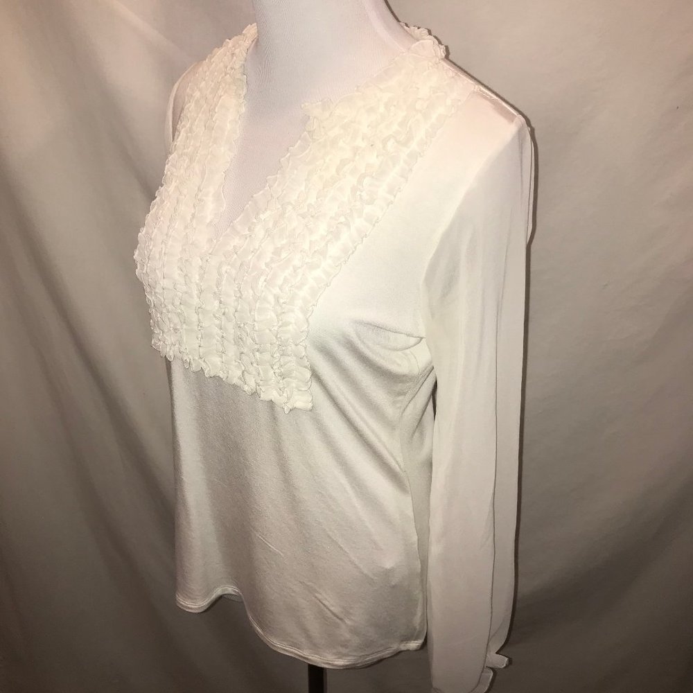 Sheer and Silky Long Sleeve Blouse w/ Ruffles